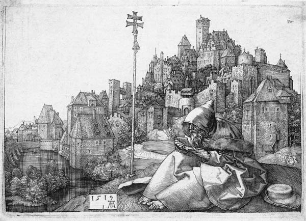 Saint Anthony in front of the town à Albrecht Dürer