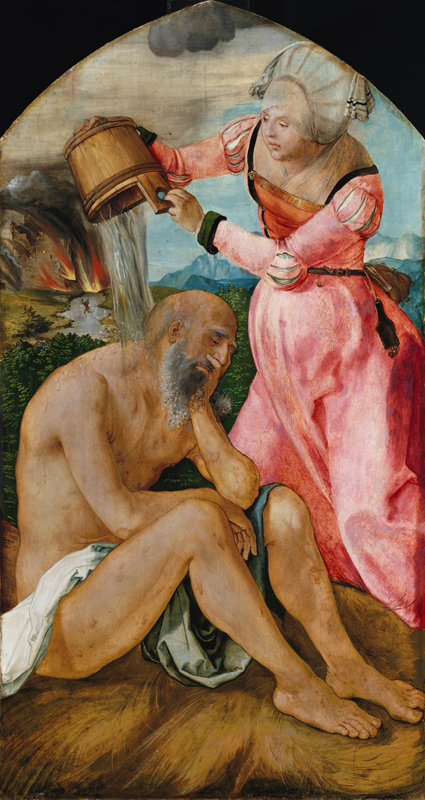 Hiob est douché par sa femme à Albrecht Dürer