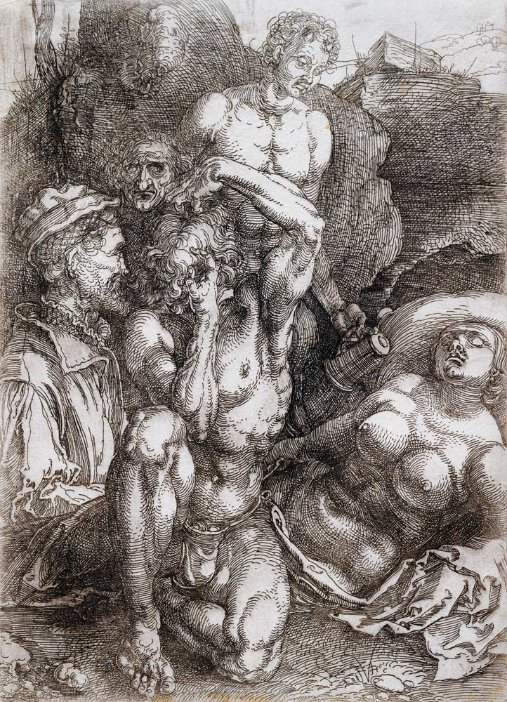 Studienblatt mit 5 Figuren (Der Verzweifelnde) à Albrecht Dürer