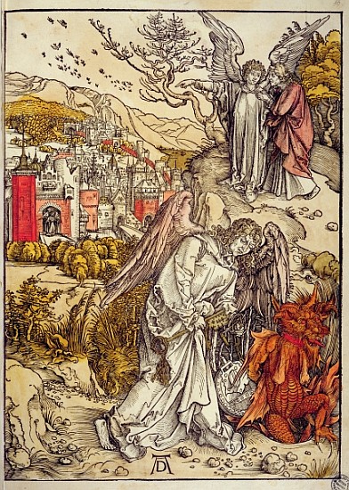 Angel with the Key of the Abyss, 1498 (colour woodcut) à Albrecht Dürer