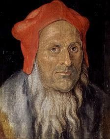 portrait d'un homme barbu avec la hotte rouge à Albrecht Dürer