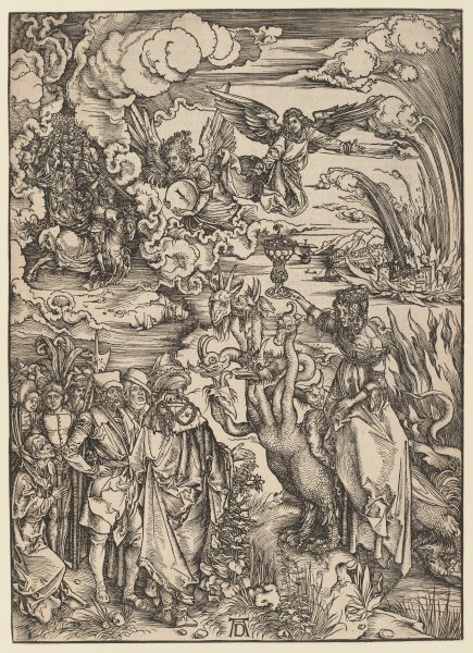 Das babylonische Weib, aus der Folge der Apokalypse, Urausgabe Deutsch 1498 à Albrecht Dürer