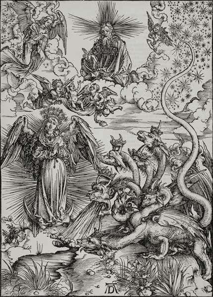 Das Sonnenweib und der siebenköpfige Drache, Apokalypse IX à Albrecht Dürer