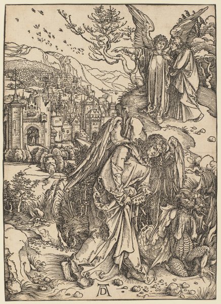 Der Engel mit dem Schlüssel zum Abgrund, aus der Folge der Apokalypse, Latein-Ausgabe b 1511 à Albrecht Dürer