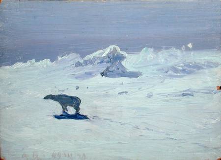 A Polar Bear Hunting in Moonlit Night à Aleksandr Alekseevich Borisov