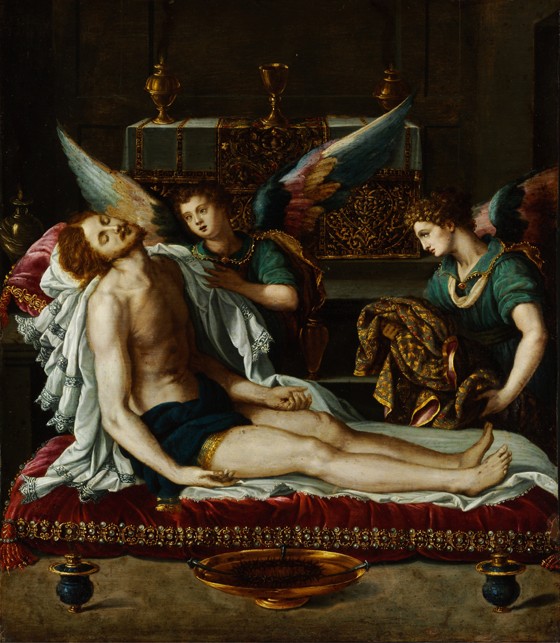 The Body of Christ Anointed by Two Angels à Alessandro Allori