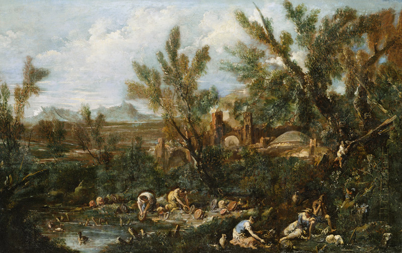 Landscape with Crockery Washers à Alessandro Magnasco