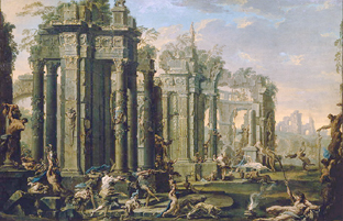 Bacchanal vor antiken Ruinen à Alessandro Magnasco