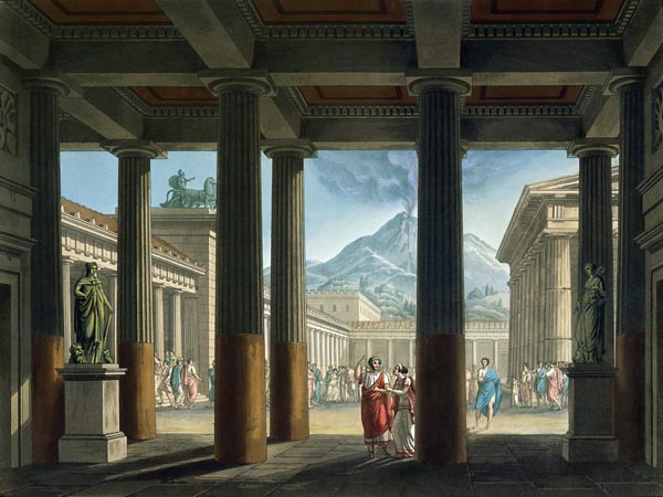 Entrance to the Amphitheatre, design for the opera 'L'Ultimo Giorno di Pompeii', 1827 (colour litho) à Alessandro Sanquirico