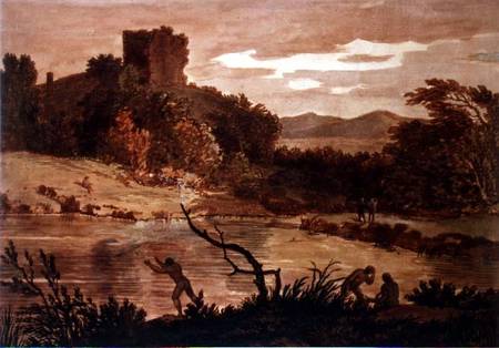 Landscape with men bathing à Alexander Cozens