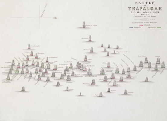 The Battle of Trafalgar, 21st October 1805, Positions in the Battle, c.1830s (engraving) à Alexander Keith Johnston