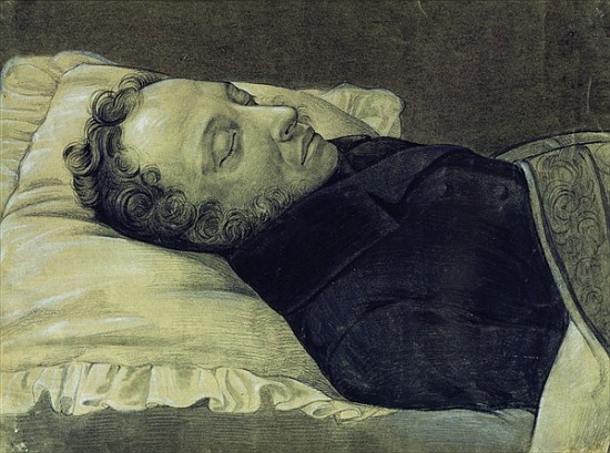 Portrait of Alexander Pushkin on his deathbed, 1837 (pencil, gouache and ink on paper) à Alexander Alexeyevich Koslov