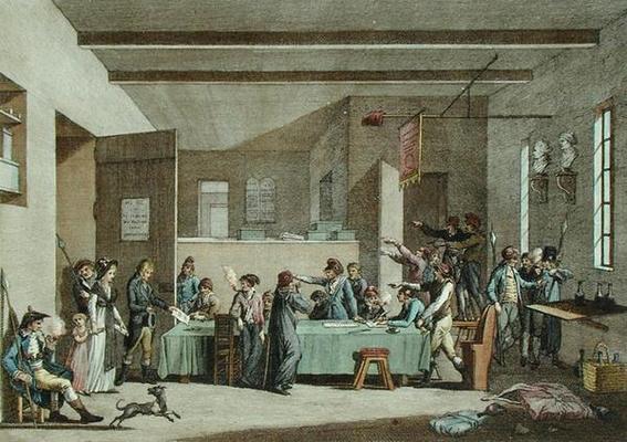 Interior of a Revolutionary Committee in 1792-93 (colour engraving) à Alexandre Evariste Fragonard
