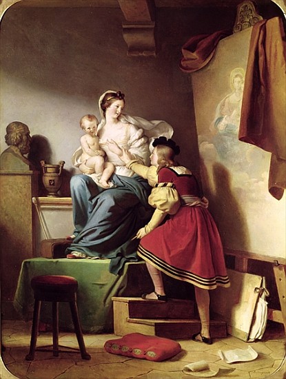 Raphael Adjusting his Model''s Pose for his Painting of the Virgin and Child à Alexandre Evariste Fragonard