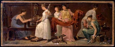 Six Women Weaving in an Interior à Alexandre Evariste Fragonard