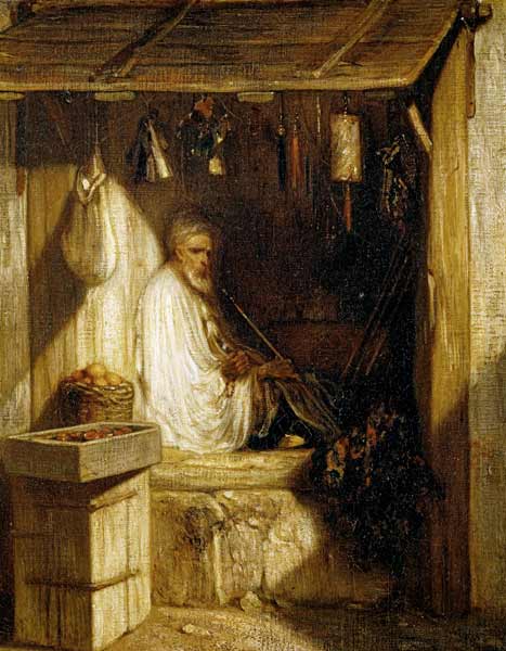 Turkish Merchant Smoking in his Shop à Alexandre Gabriel Decamps