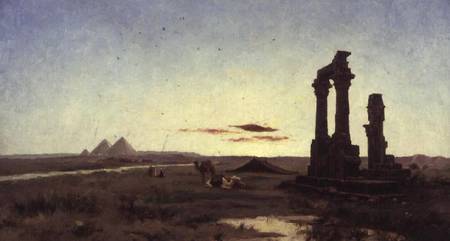 A Bedouin Encampment by a Ruined Temple à Alexandre Gabriel Decamps