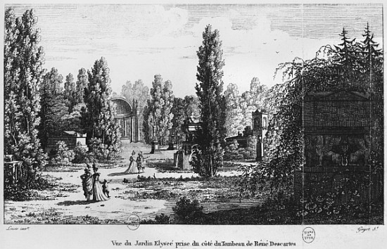 Musee des Monuments Francais, Paris, view of the Jardin Elysee from the tomb of Rene Descartes; engr à Alexandre Marie Lenoir