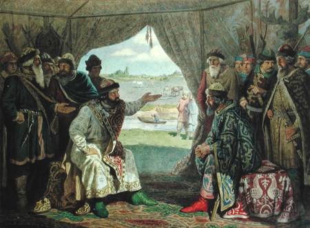 The Convention of Princes with Grand Duke Vladimir Monomakh II (1053-1125) at Dolob in 1103 à Alexej Danilovich Kivschenko