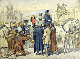 Zar Alexander I. verliest 1861 sein Manifest in St. Petersburg à Alexej Danilovich Kivschenko