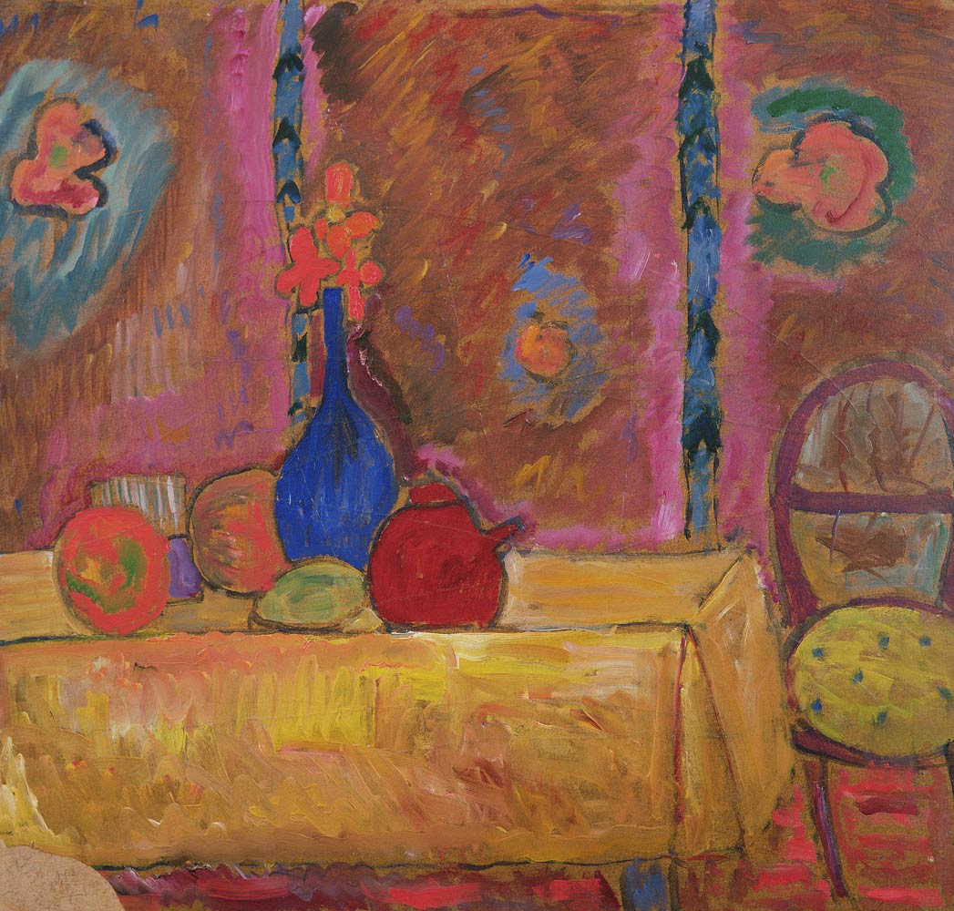 Still Life with Jug and Sculpture on a Table (board) à Alexej von Jawlensky