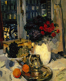 nature morte à la fenêtre du studio de Paris. à Alexejew. Konstantin Korovin