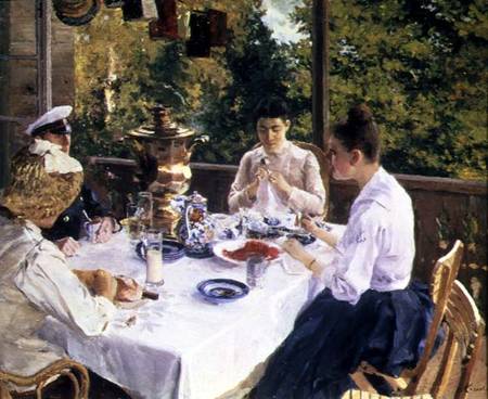 At the Tea-Table à Alexejew. Konstantin Korovin