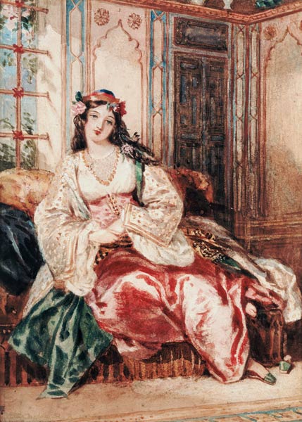 A Lady Seated in an Ottoman Interior Wearing Turkish Dress à Alfred-Edward Chalon