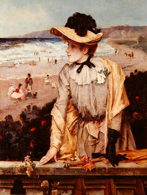 Young Woman at the Beach, or The Parisienne by the Sea (oil on canvas) à Alfred Emile Stevens