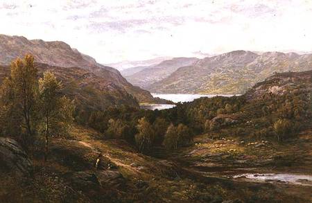 A Shepherd Boy with his Dog in a Highland Landscape à Alfred I Glendening