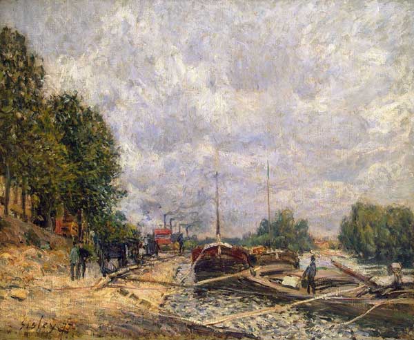 Barges at Billancourt à Alfred Sisley
