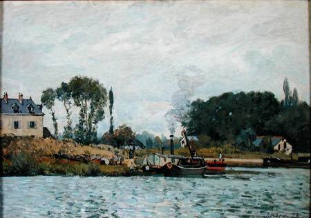 Boats at the lock at Bougival à Alfred Sisley