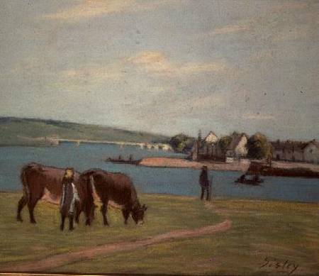 Cows on the Banks of the Seine at Saint-Mammes (pastel) à Alfred Sisley