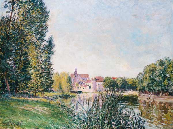 Der Fluss Loing und die Kirche von Moret à Alfred Sisley