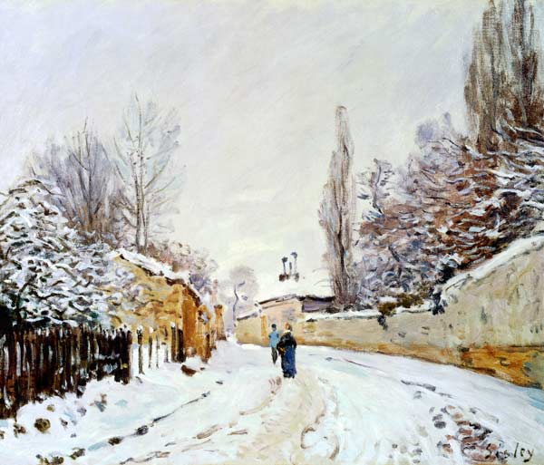 Road under Snow, near Louveciennes à Alfred Sisley