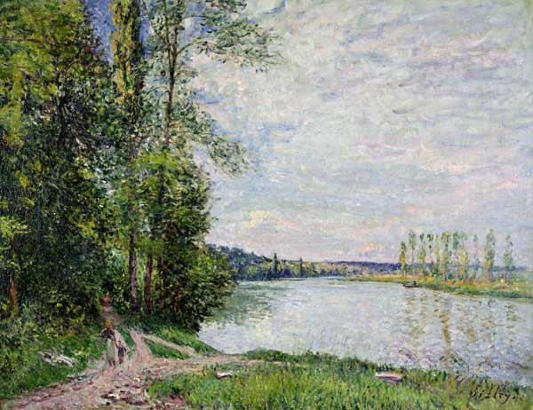The Riverside Road from Veneux to Thomery à Alfred Sisley