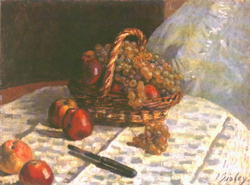 nature morte, pommes et grappes de raisin à Alfred Sisley