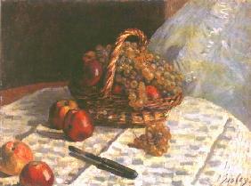 nature morte, pommes et grappes de raisin