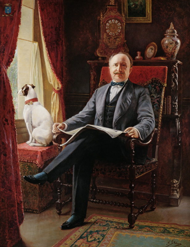 Portrait of M. le Comte de C. with his dog à Alfred Stevens
