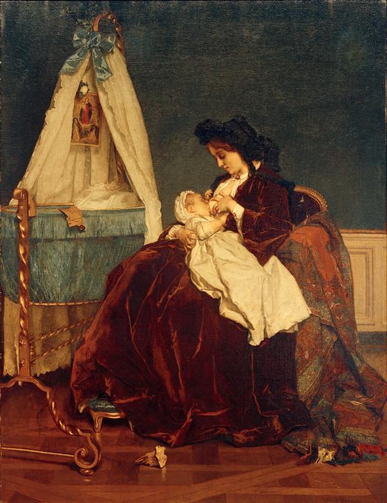 Eine Mutter od. Mutterfreuden (Die Frau des Künstlers mit dem Sohn Léopold). à Alfred Stevens
