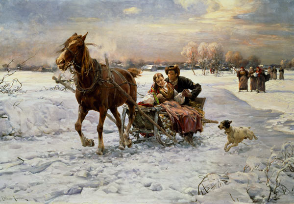 Lovers in a sleigh à Alfred von Wierusz-Kowalski