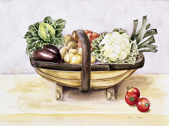 Still life with a trug of vegetables, 1996 (w/c)  à Alison  Cooper