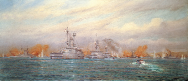 H.M.S. Albion commanded by Capt. A. Walker-Heneage completing the destruction of the outer forts of à Alma Claude Burlton Cull