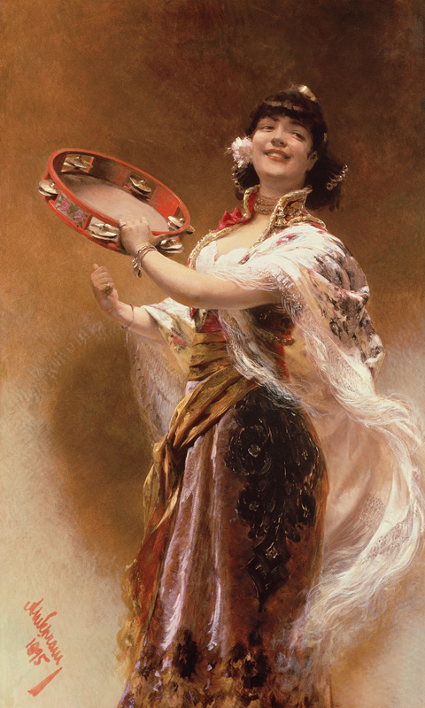 Gypsy Girl with a Tambourine à Alois Hans Schram