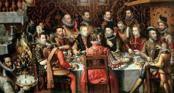 King Philip II (1527-98) banqueting with his Courtiers à Alonso Sánchez-Coello