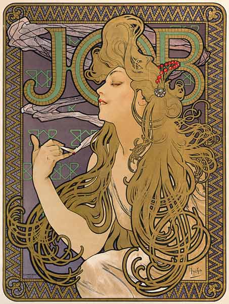 Affiche pour le type de cigarette JOB. à Alphonse Mucha