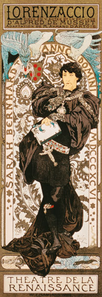 Affiche Jugendstil pour Lorenziaccio d'Alfred de Musset au théatre de la Renaissance à Alphonse Mucha