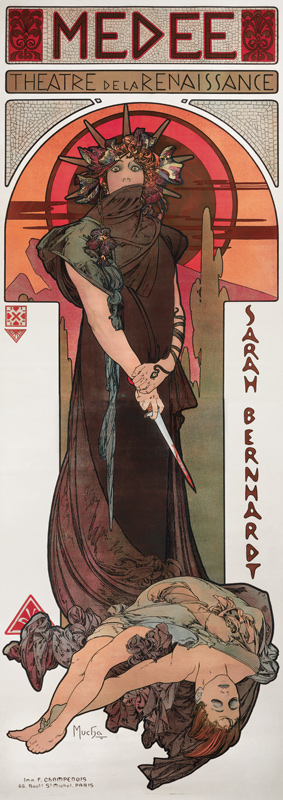 Médée, Affiche pour des Sarah Bernardt et le Théatre de la Renaissance à Alphonse Mucha
