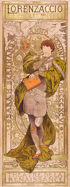 Affiche pour le 'Lorenzaccio' d'Alfred de Musset à Paris. 1896 à Alphonse Mucha