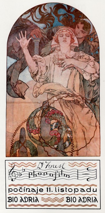 DeForest Phonofilm. Presentation of one of the first musical sound films at the Adria in Prague à Alphonse Mucha